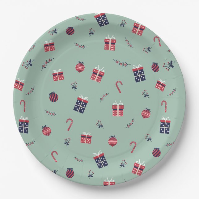 Cute Christmas Presents Ornaments Pattern Paper Plates (Front)