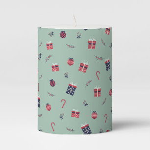 Cute Christmas Presents Ornaments Pattern Pillar Candle