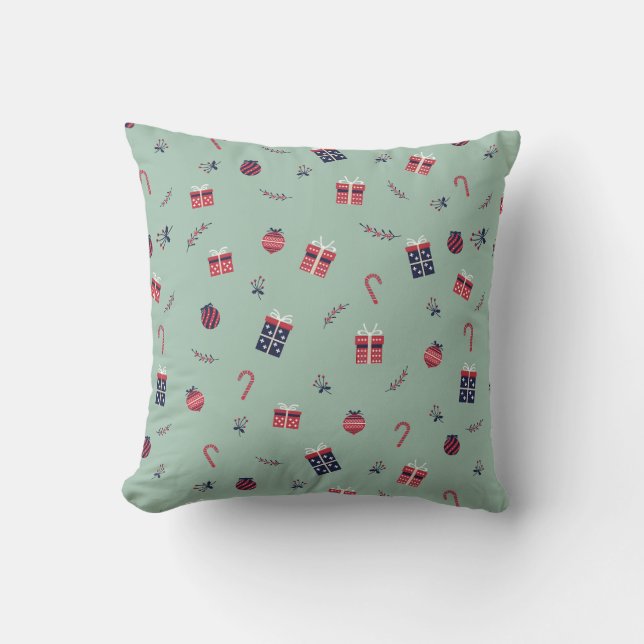 Cute Christmas Presents Ornaments Pattern Throw Pillow (Front)