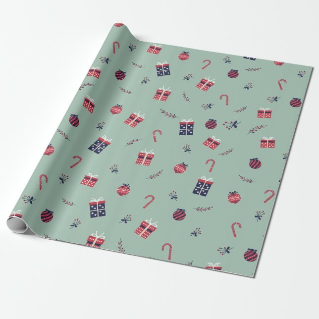 Cute Christmas Presents Ornaments Pattern Wrapping Paper (Unrolled)
