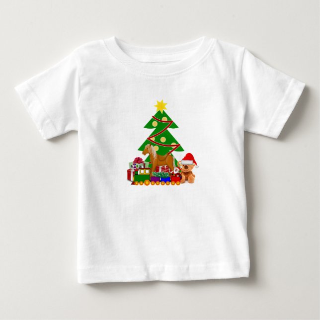 Cute Christmas Presents Under the Tree Holiday Baby T-Shirt (Front)
