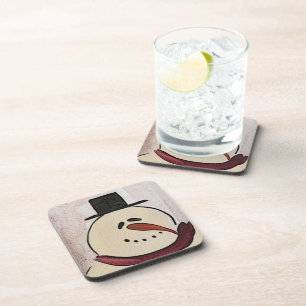 Cute Christmas Primitive Snowman Beverage Coaster