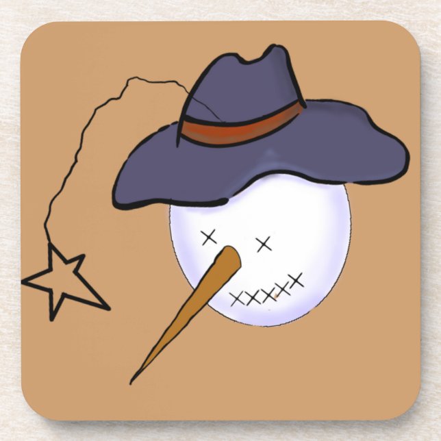 Cute Christmas Primitive Snowman Beverage Coaster (Front)