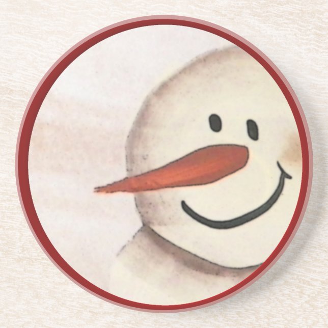 Cute Christmas Primitive Snowman Drink Coaster (Front)