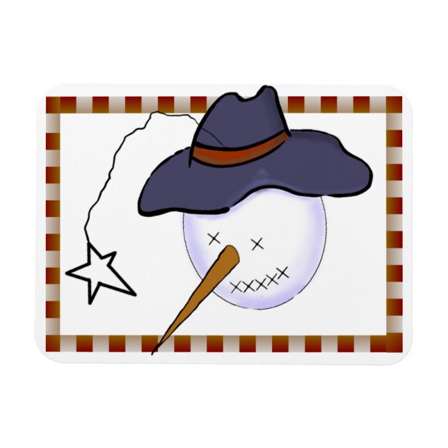 Cute Christmas Primitive Snowman Magnet (Horizontal)