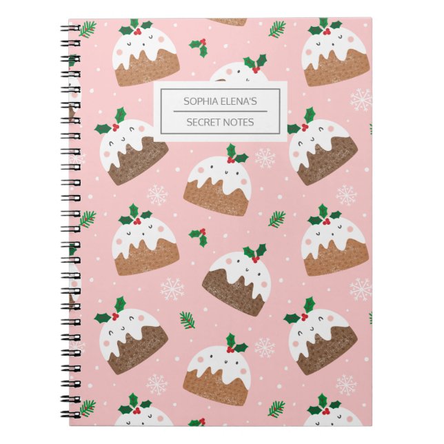 Cute christmas puddings on light pink notebook (Front)