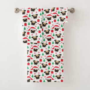 Cute Christmas Pug Bath Towel Set
