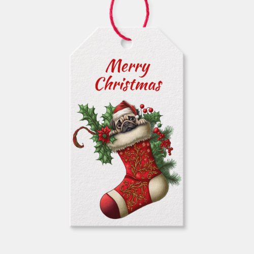 Cute Christmas Pug Dog Peeking Gift Tags