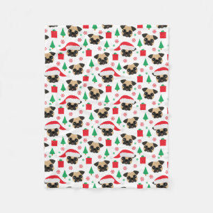 Cute Christmas Pug Fleece Blanket