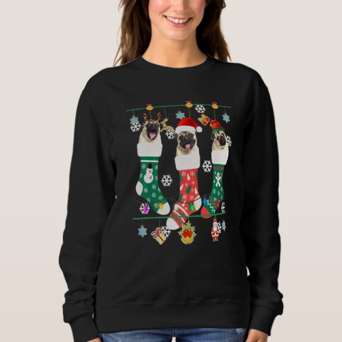 Cute Christmas Pug In Sock Xmas Reindeer Santa Elf Sweatshirt
