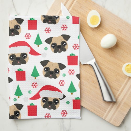 Cute Christmas Pug Kitchen Towel