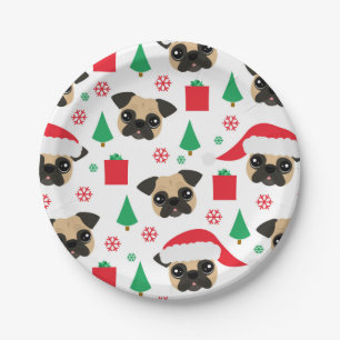 Cute Christmas Pug Paper Plates