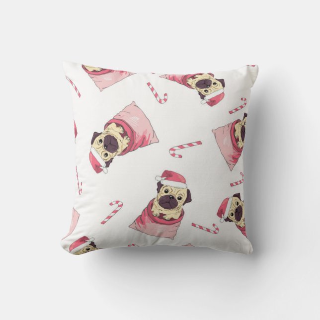 Cute Christmas Pug Pattern Throw Pillow (Front)