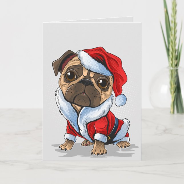 Cute Christmas Pug Santa Suit Holiday Card (Front)
