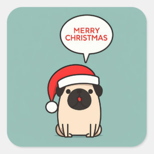 Cute Christmas Pug Square Sticker