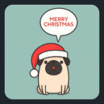 Cute Christmas Pug Square Sticker<br><div class="desc">A minimalistic design of a cute Christmas pug.</div>