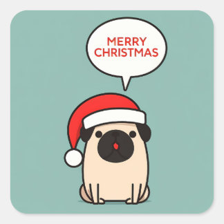 Cute Christmas Pug Square Sticker