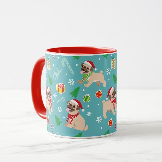 Cute Christmas Pugs Mug (Front Left)