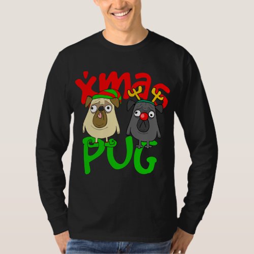 Cute Christmas Pugs Owner Pug Lover Xmas Dog Dad D T_Shirt