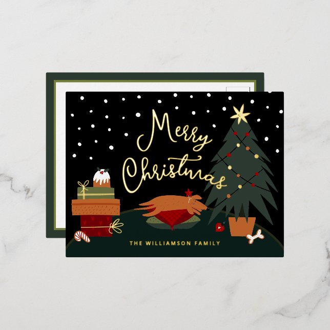 Cute Christmas Pup Foil Holiday Postcard (Front/Back)