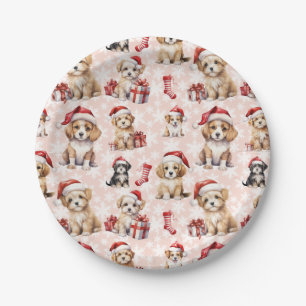 Cute Christmas Puppies and Stockings Paper Plates
