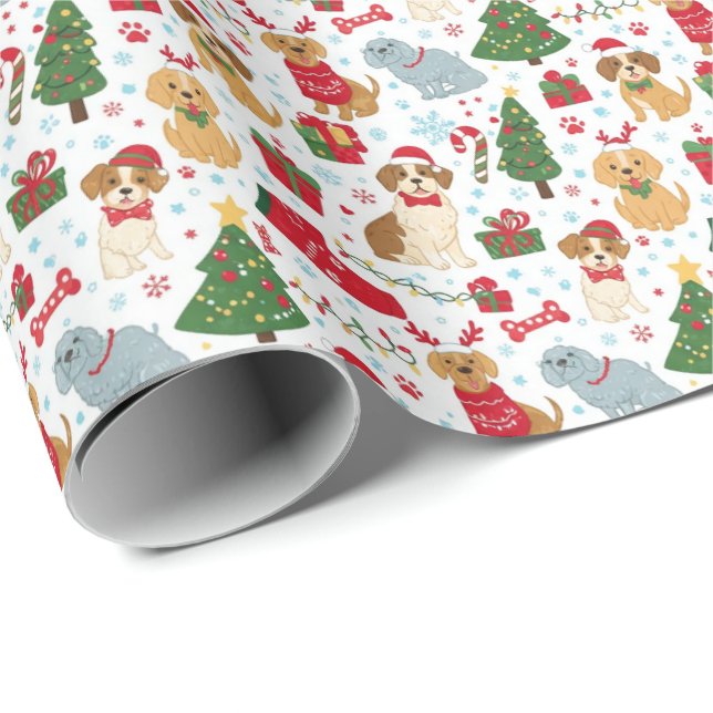 Cute Christmas Puppies Holiday Wrapping Paper (Roll Corner)
