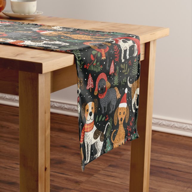 Cute Christmas Puppies Seamless Pattern Short Table Runner (In Situ)