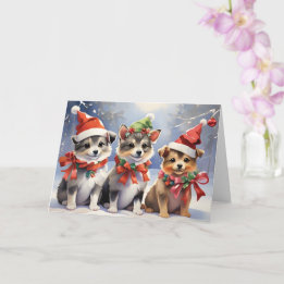 Cute Christmas Puppies with Santa Hats Card