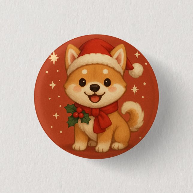 Cute Christmas Puppy Button (Front)