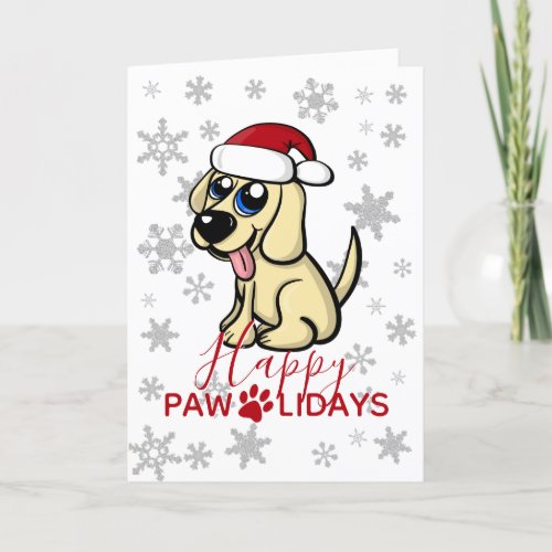 Cute Christmas Puppy Dog w Santa Hat Funny Holiday Card