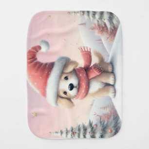 Cute Christmas puppy in santa hat Baby Burp Cloth