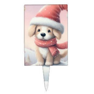 Cute Christmas puppy in santa hat Cake Topper