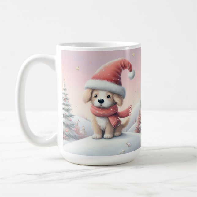 Cute Christmas puppy in santa hat Coffee Mug (Left)
