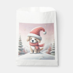 Cute Christmas puppy in santa hat Favor Bag