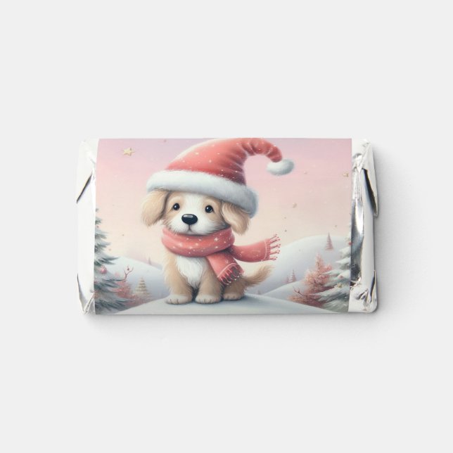 Cute Christmas puppy in santa hat Hershey's Miniatures (Front)
