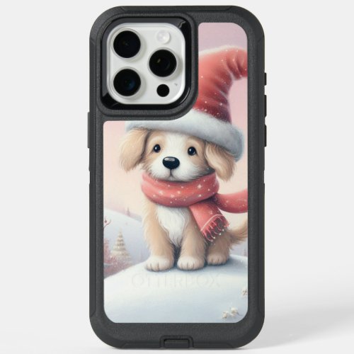 Cute Christmas puppy in santa hat iPhone 15 Pro Max Case