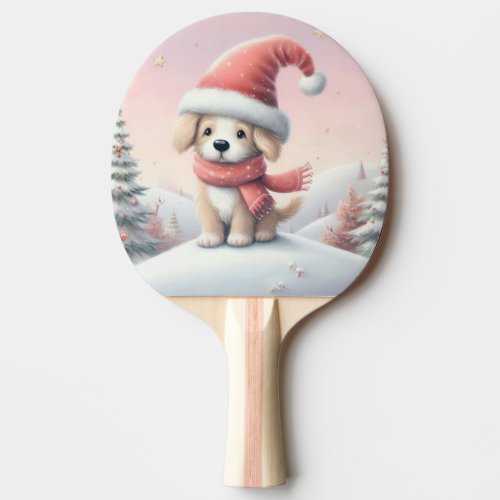Cute Christmas puppy in santa hat Ping Pong Paddle
