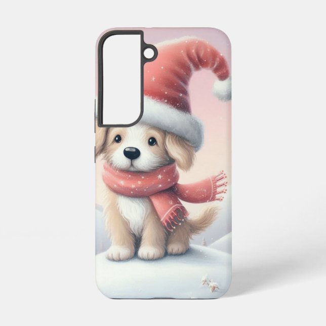Cute Christmas puppy in santa hat Samsung Galaxy Case (Back)