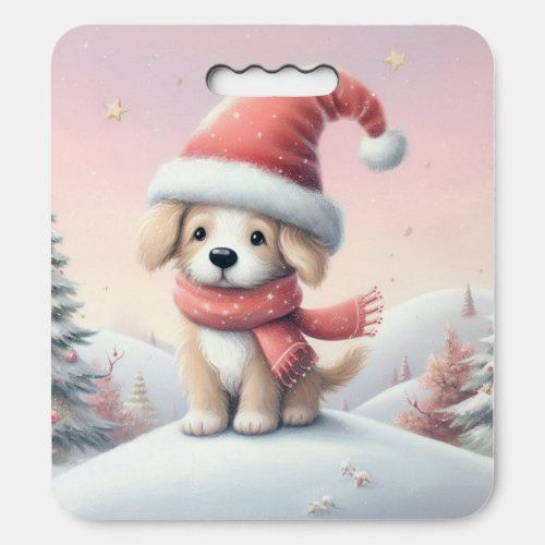 Cute Christmas puppy in santa hat Seat Cushion