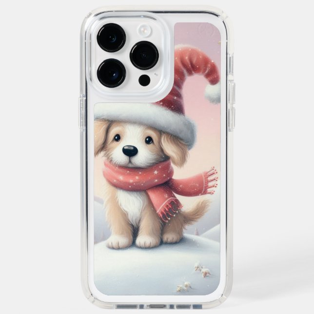 Cute Christmas puppy in santa hat Speck iPhone Case (Front)