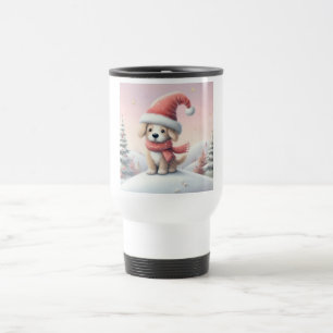 Cute Christmas puppy in santa hat Travel Mug