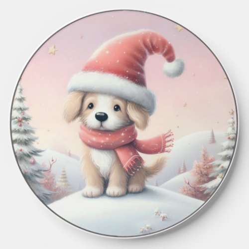 Cute Christmas puppy in santa hat Wireless Charger