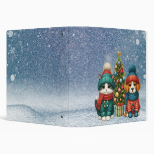 Cute Christmas puppy & kitten 3 Ring Binder
