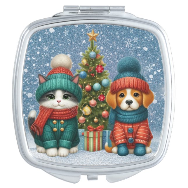 Cute Christmas puppy & kitten Compact Mirror (Front)