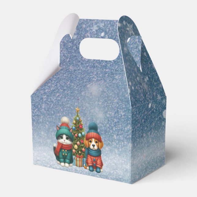 Cute Christmas puppy & kitten Favor Boxes (Front Side)