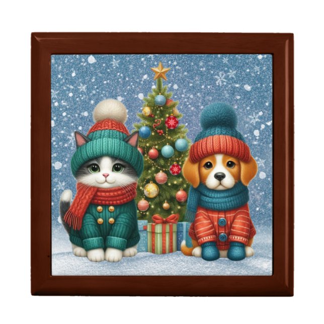 Cute Christmas puppy & kitten Gift Box (Front)