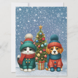Cute Christmas puppy & kitten Holiday Card