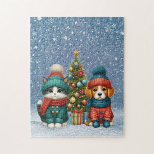 Cute Christmas puppy & kitten Jigsaw Puzzle