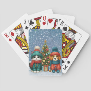 Cute Christmas puppy & kitten Poker Cards