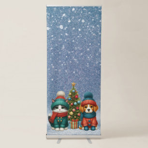 Cute Christmas puppy & kitten Retractable Banner